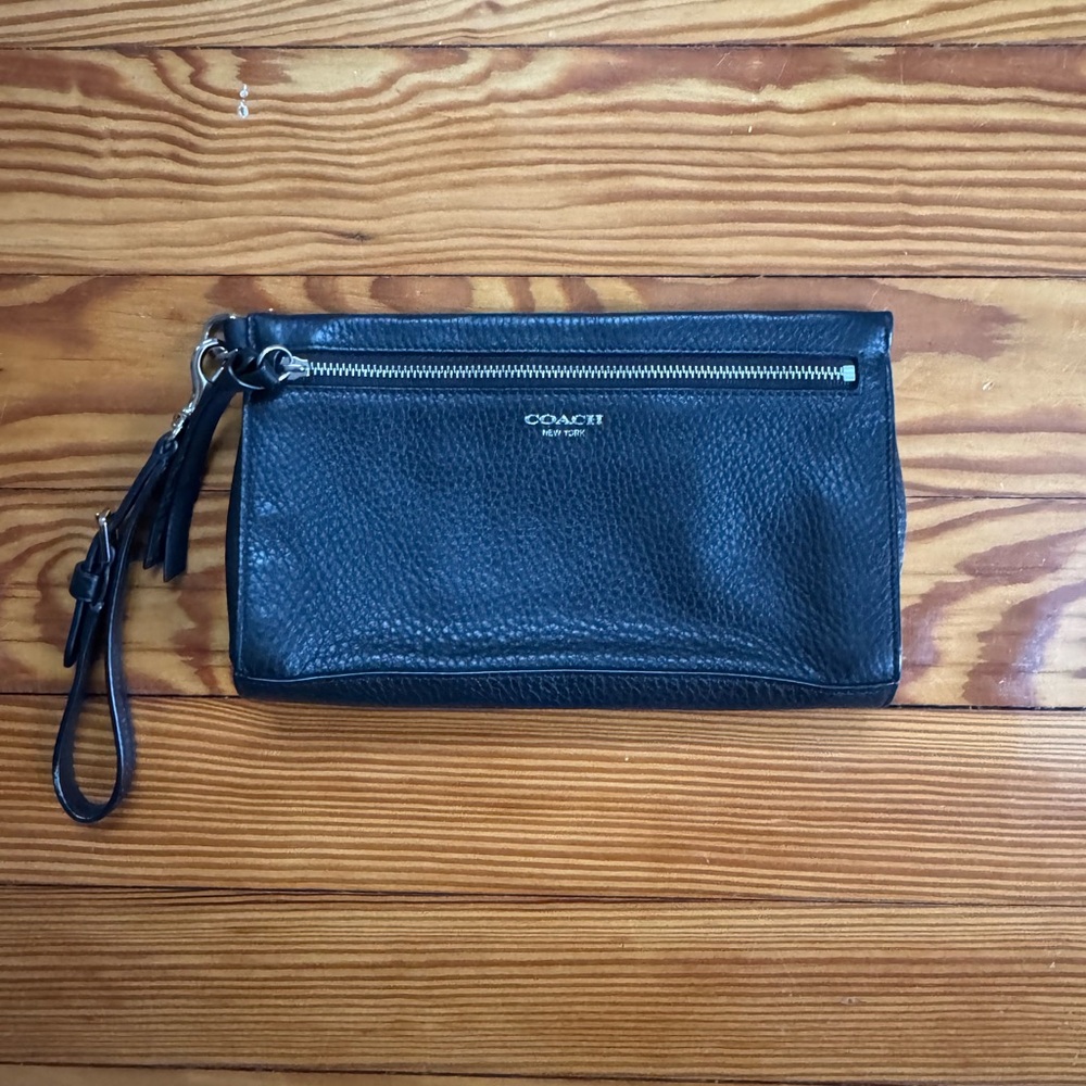 Coach Black Pebbled Leather Wristlet Clutch